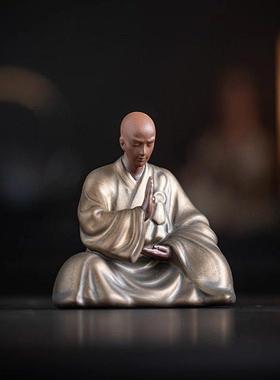 禅意陶瓷小和尚摆件创意客厅茶室茶台茶宠桌面鱼缸造景装饰工艺品