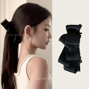 黑系低调实用马尾夹jennie同款 蝴蝶结缎面香蕉夹后脑勺竖夹韩国新