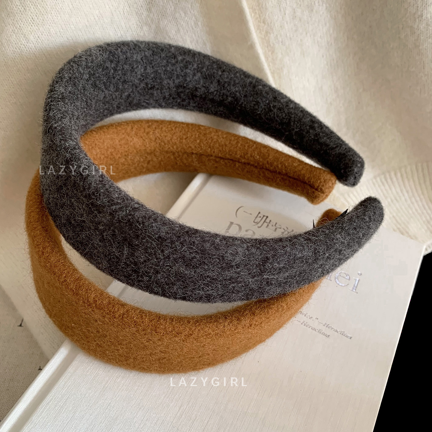 韩国ins焦糖棕毛呢高颅顶发箍新