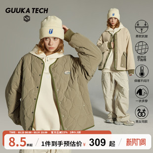 GuukaTech巴恩复古两面穿加绒无领棒球棉服 葫芦纹保暖宽松外套女