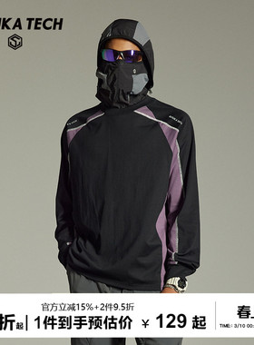 古由卡GuukaTech户外长袖T恤男秋季美式复古运动拼接撞色束口上衣