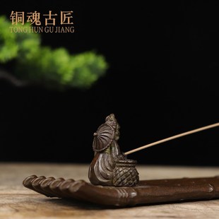 黄铜香插摆件独钓m寒江雪铜器工艺品意境悟道线香炉钓鱼文房雅器