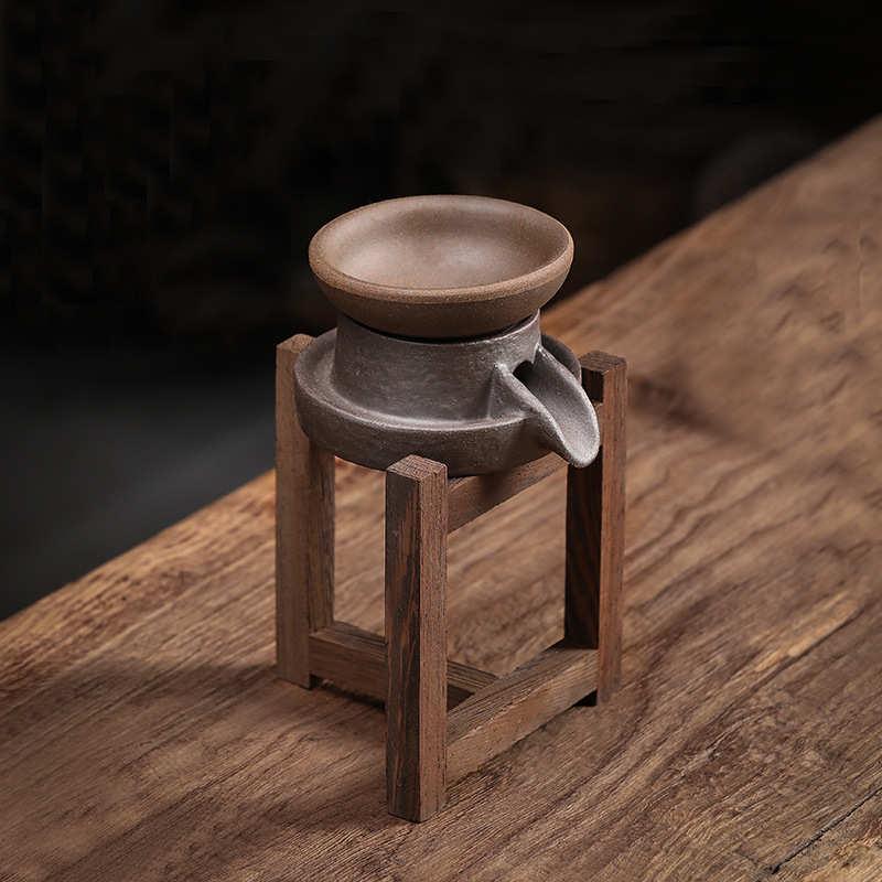 粗陶紫砂茶漏陶瓷水到渠成茶滤茶叶过滤网复古木架石磨创意滤茶器
