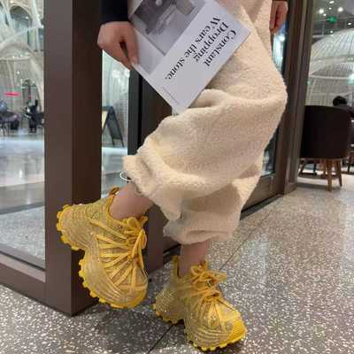 2026春季新款时尚韩版厚底老爹鞋满钻超闪绑带休闲运动鞋女鞋百搭