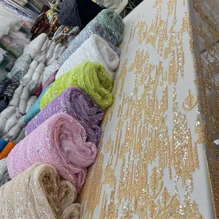 新款非洲珠子绣花布时尚婚纱礼服面料舞台服beads lacUe fabric