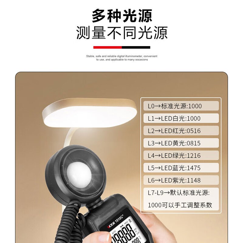 胜利VC1010C+数字照度计VC1010DL照度仪光照度表VC1U010CD+测光仪