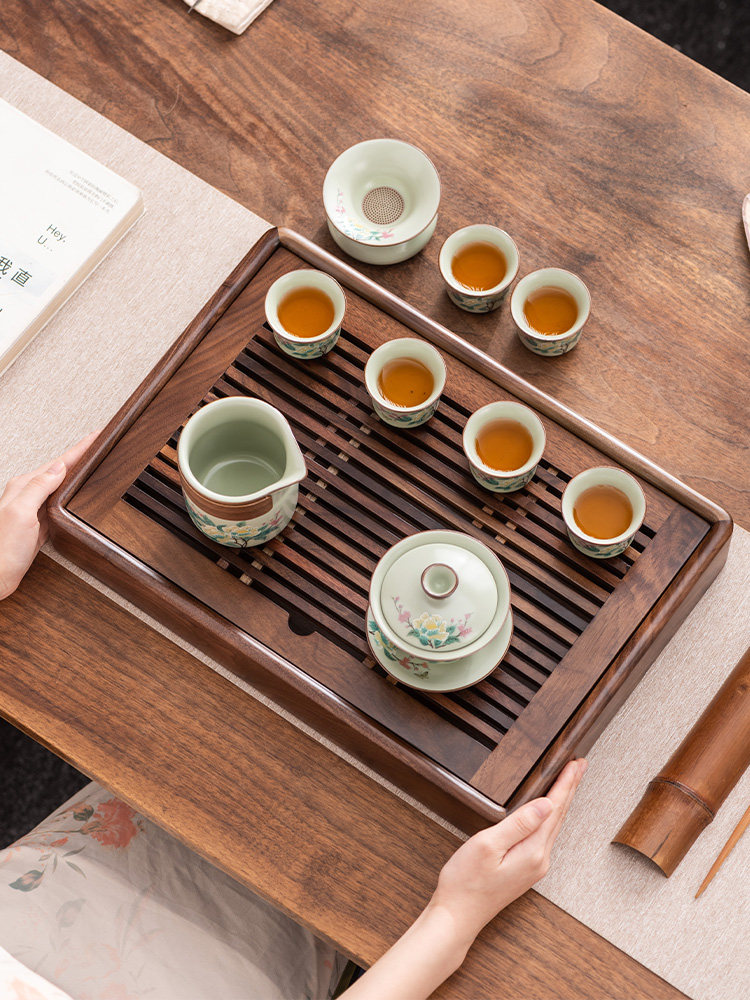 核桃茶盘家用小实木储水茶桌排水托盘一人茶具2025新无障碍豪华套