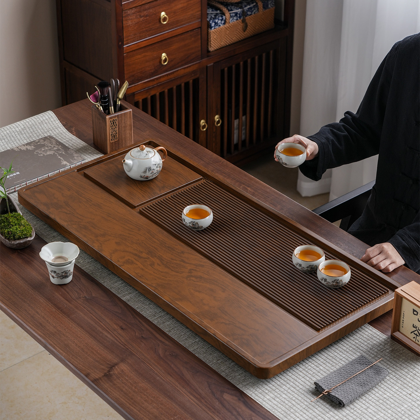 实木茶盘茶具套组家用轻奢高级感干泡小茶台电木款排水茶托盘茶海