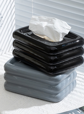 轻奢陶瓷抽纸盒创意紫色家用客厅桌面级感纸巾盒装饰品摆件纸抽盒