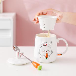 少女心可爱马克杯学生家用水杯创意陶瓷杯子带盖勺花茶杯早餐牛奶
