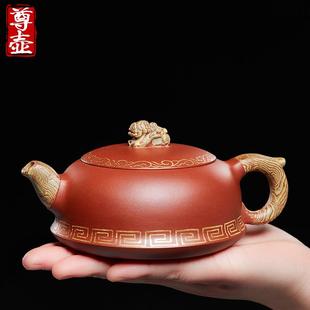 宜兴纯全手工紫砂壶名家正宗柱础壶大红袍绞泥紫沙泡茶壶单壶茶具