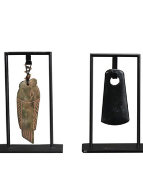 现代新中式创意玉石鱼玉璧盘古斧摆件样板间办公室U书房桌面装饰