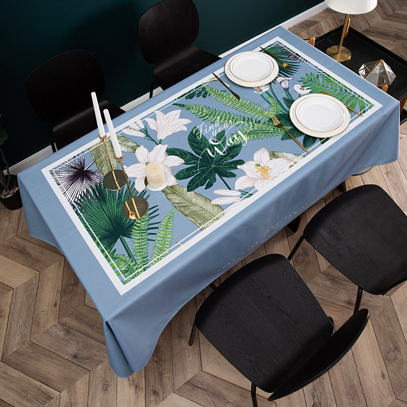 百合绿植棉麻桌i布防水防烫餐桌布长方形茶几布家用桌垫.布美式台