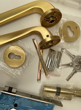 室内卧室门锁灰色金色分体木v门门把手静音家用通用型铜拉丝房门