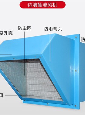 玻璃钢壁式边墙排风机WEX-450D4 250W风量6500m3/h带45.防雨弯