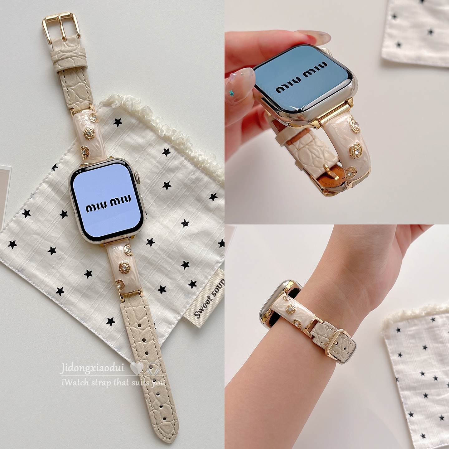 适用applewatchS11/10轻奢细闪鎏金拼色鳄鱼纹表带苹果手表ultra3/2女闺蜜iwatch9/8/7/6新款休闲百搭SE腕带