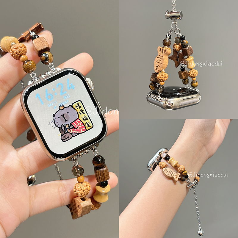适用iwatch10苹果手表applewatch9表带s10复古小鱼猫咪编织手绳s8s7夏天Ultra2新款45SE超火s6女款S9闺蜜小众