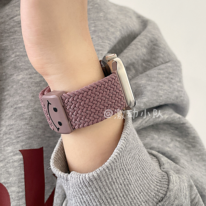 适用iwatch10表带S9苹果S10手表9可爱卡通笑脸S8磁吸Applewatch8弹力S7表带SE运动7尼龙ultra女watchs腕带7男