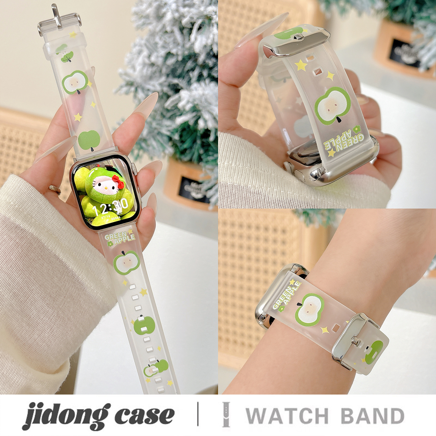 适用iwatch10苹果手表applewatch9表带s10可爱卡通草莓苹果s8透明s7硅胶Ultra2新款45SE超火s6女款S9闺蜜小众