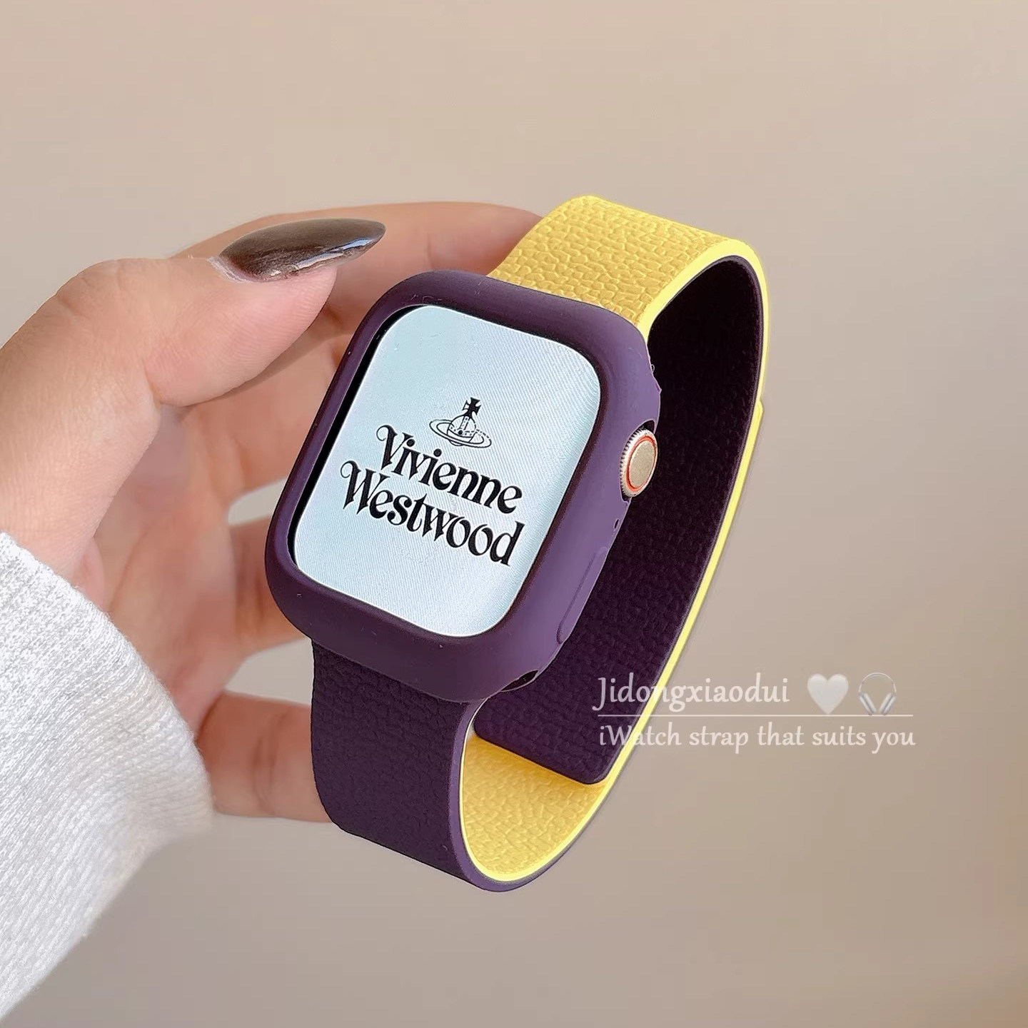 适用applewatchS11/10拼色荔枝纹磁吸表带苹果手表ultra3/2男女情侣iwatch9/8/7/6新款硅胶运动透气SE腕带软