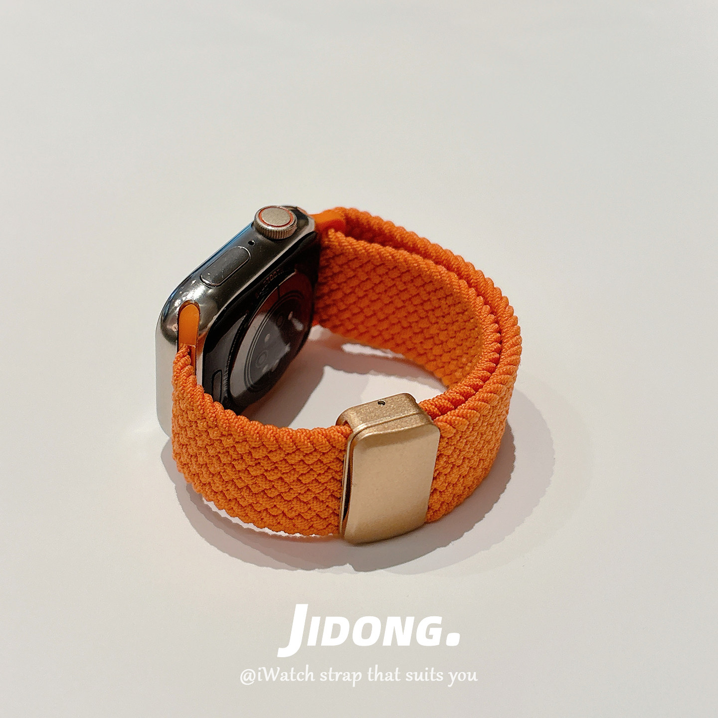 适用applewatchS11/10高级简约橙色磁吸尼龙表带苹果手表ultra3/2男女情侣iwatch9/8/7/6新款运动透气SE腕带