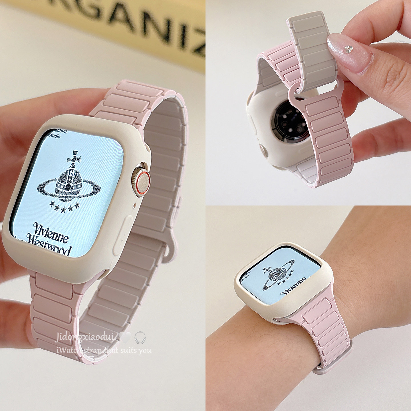 适用applewatchS11/10张婧仪细款磁吸表带苹果手表保护壳ultra3/2男女情侣iwatch9/8/7/6新款运动透气SE腕带