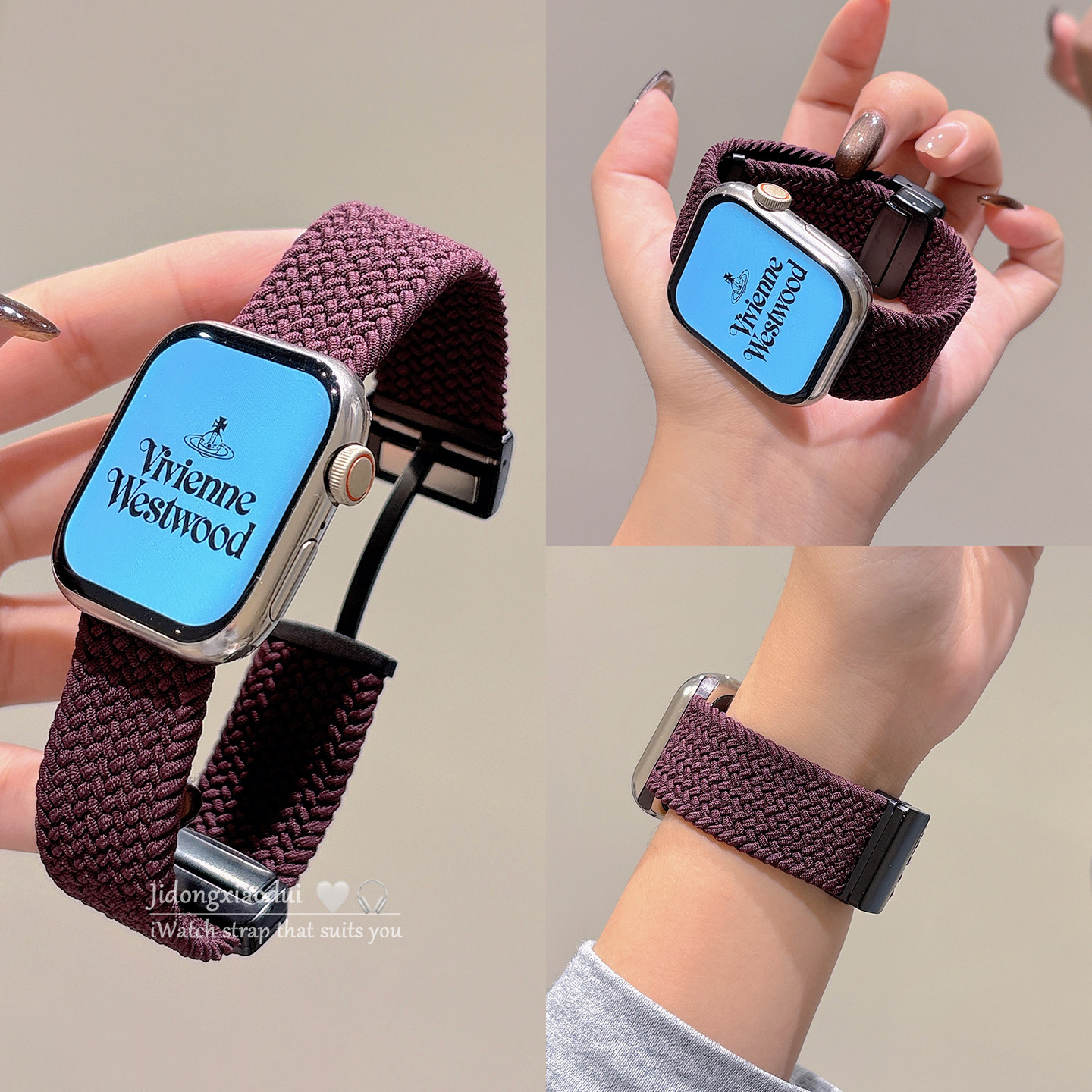 适用applewatchS11/10绛樱桃色磁吸表带苹果手表ultra3/2男女情侣iwatch9/8/7/6新款尼龙编织运动透气SE腕带,智能设备,智能手表手环表带/腕带,淘宝优惠券,粉丝福利购,淘宝优惠卷