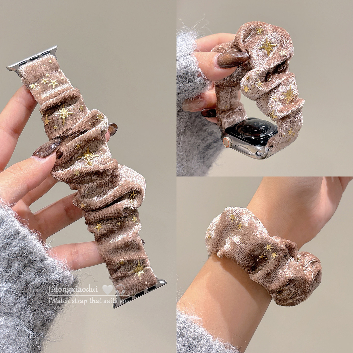 适用applewatchS11/10秋冬丝绒烫金星星发圈表带苹果手表ultra3/2女款闺蜜iwatch9/8/7/6新款休闲百搭SE腕带,智能设备,智能手表手环表带/腕带,淘宝优惠券,粉丝福利购,淘宝优惠卷