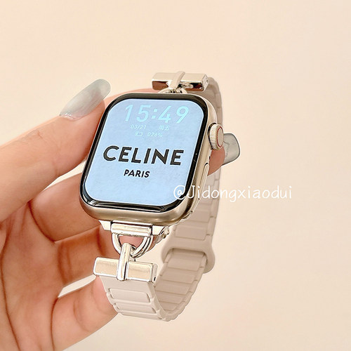 适用iwatch11苹果手表applewatch10表带s9简约肤感苹果D字三株s8s7磁吸Ultra23新款45SE高级s6男女S9闺蜜小众