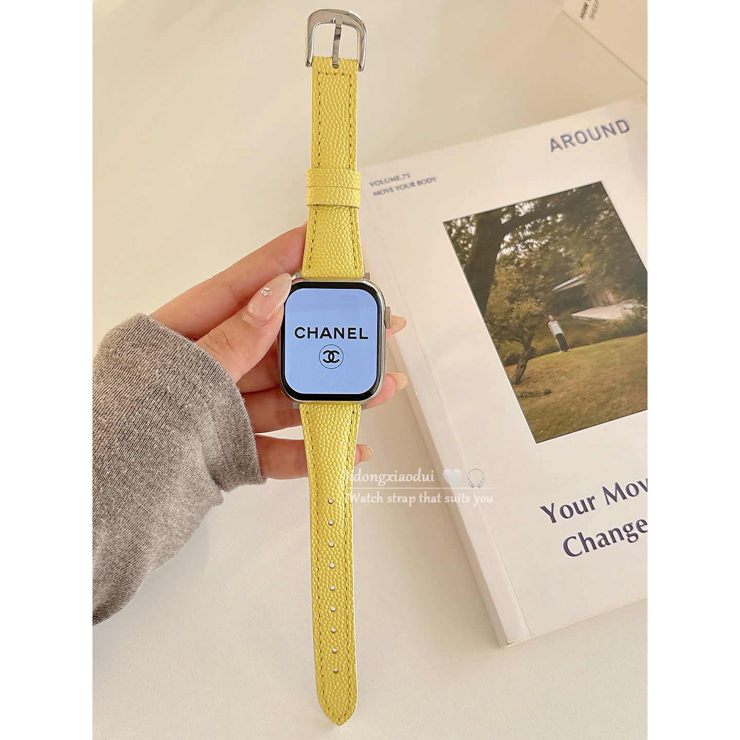 适用applewatchS11/10韩系鱼子酱细款皮质表带苹果手表ultra3/2女闺蜜iwatch9/8/7/6新款休闲百搭SE小众腕带