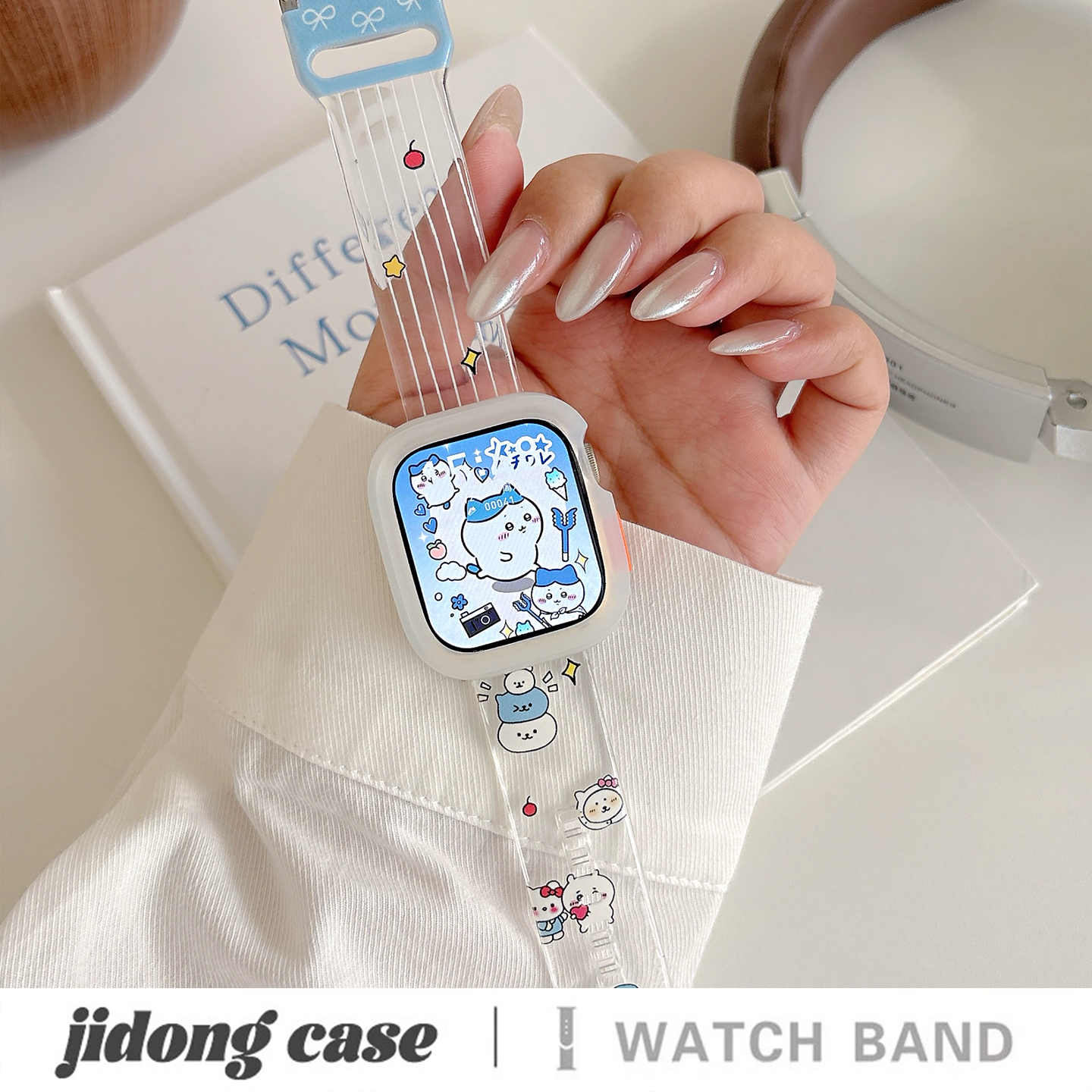 适用applewatchS11/10涂鸦卡通系列表带苹果手表ultra3/2女表壳保护套情侣iwatch9/8/7/6新款休闲百搭SE腕带