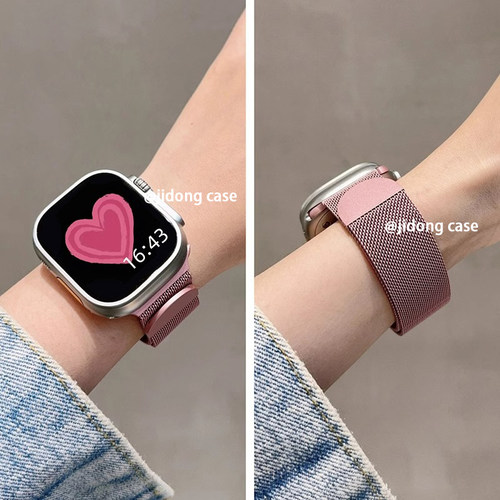 适用iwatch11表带苹果S10手表applewatch9玫瑰金米兰尼斯S8女S7新款S6腕带5磁吸扣SE高级小众S4创意ultra23男