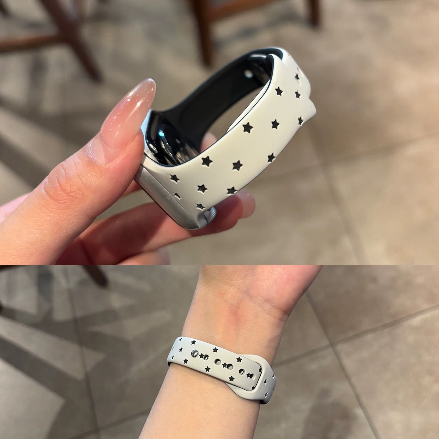 适用applewatchS12/11韩系星星硅胶表带苹果10手表ultra4/3/2女款闺蜜iwatch9/8/7/6新款夏天透气SE小众腕带