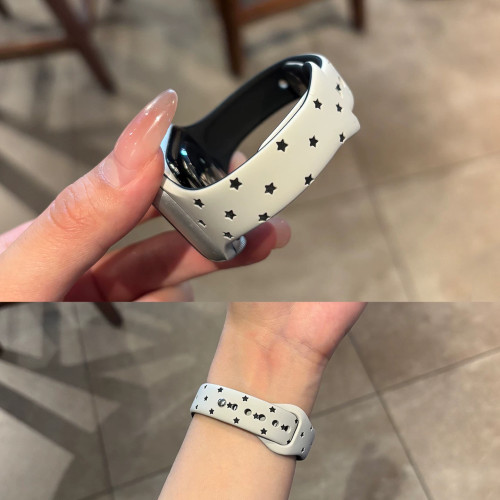适用applewatchS12/11韩系星星硅胶表带苹果10手表ultra4/3/2女款闺蜜iwatch9/8/7/6新款夏天透气SE小众腕带