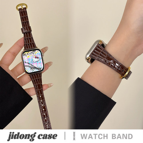 适用applewatchS11/10轻奢美拉德色鳄鱼纹皮质表带苹果手表ultra3/2女闺蜜iwatch9/8/7/6新款休闲百搭SE腕带
