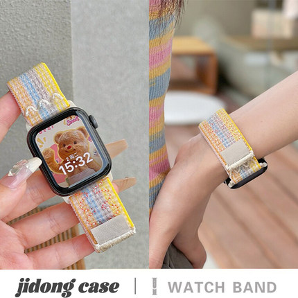 适用iwatch10表带苹果S10手表applewatch9拼色尼龙魔术贴9女S8新款S7腕带8回环式SE透气7小众S6创意ultra男款