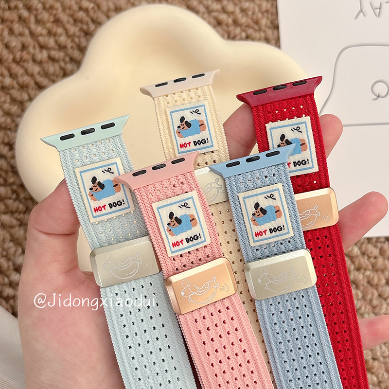适用iwatch10苹果手表applewatch9表带s10夏日腊肠狗回环针织s8运动s7透气磁吸Ultra2新款45SE女款s6男S9小众
