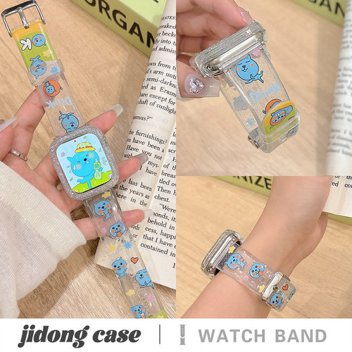 适用iwatch11苹果手表applewatch9表带s10可爱卡通酷儿s8透明表壳s7硅胶Ultra23新款45SE超火6女款S9闺蜜小众