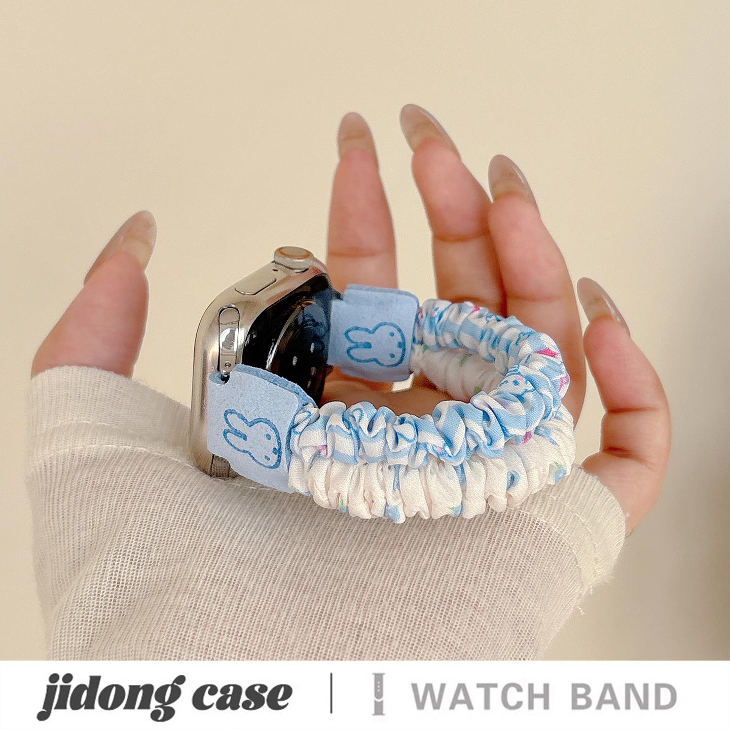 适用applewatchS11/10可爱格纹米菲兔弹力发圈表带苹果手表ultra3/2女闺蜜iwatch9/8/7/6新款休闲百搭SE腕带