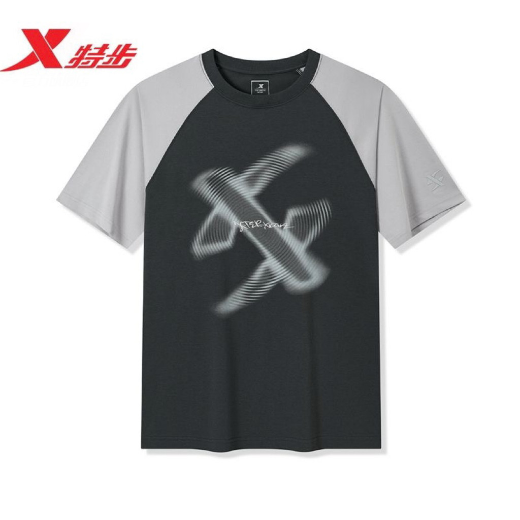 特步短袖t恤男2025夏新款圆领透气休闲半袖运动上衣975229010576