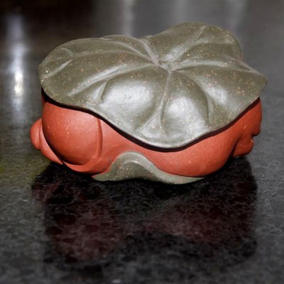 紫砂双色茶宠连年有余莲叶莲蓬童子荷叶荷K趣茶玩可养雕塑小孩摆