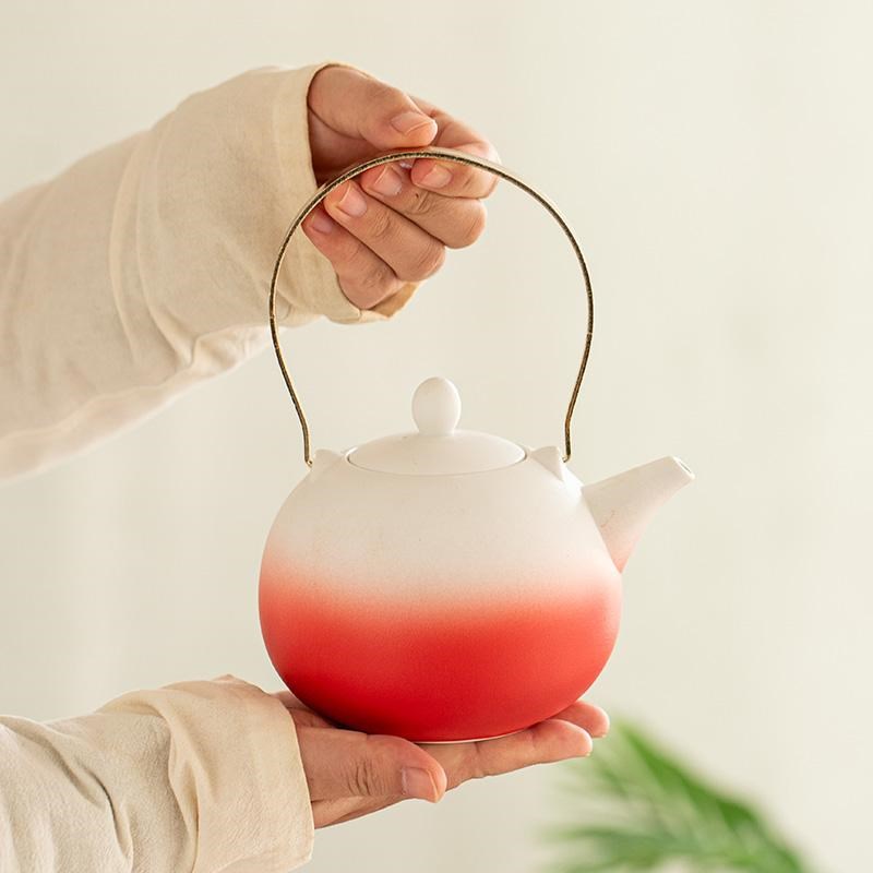 渐变红色喜庆茶具套装伴t手礼新娘备婚实用礼物结婚茶壶敬茶杯
