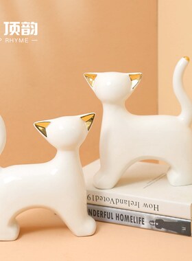 北欧风创意陶瓷猫咪摆件客厅玄关酒柜电视柜桌面装饰结.婚乔迁送
