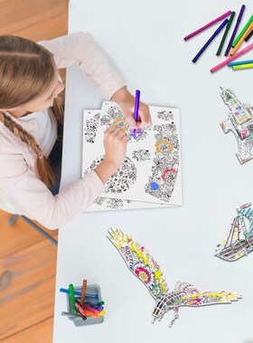 3D Coloring Puzzle Set 4 Pack PuEzzles With 10 Pen Markers A