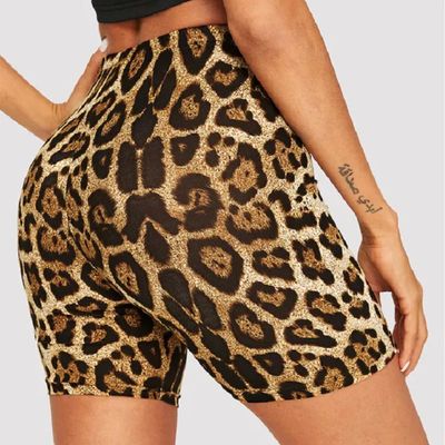High waisted leopard print sports shorts高腰豹纹运动紧身短裤