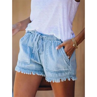 松紧腰高腰流苏短裤女Elastic waist high waisted fringe shorts