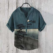 男 digital shirt printed pullover 印花V领衬衫 neck 3D数码