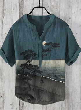 3D digital printed V-neck pullover shirt 3D数码印花V领衬衫男