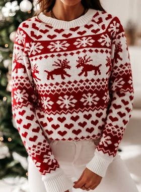 Christmas snowflake long sleeved sweater休闲圣诞雪花长袖毛衣