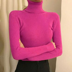 Solid color high neck pullover sweater纯色高领套头修身毛衣女